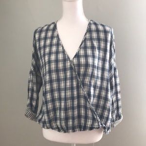 Everly V neck blue plaid top